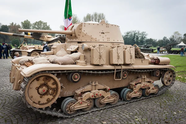 Italian WW II tank at Militalia 2013 in Milan, Italy — Stock Photo, Image