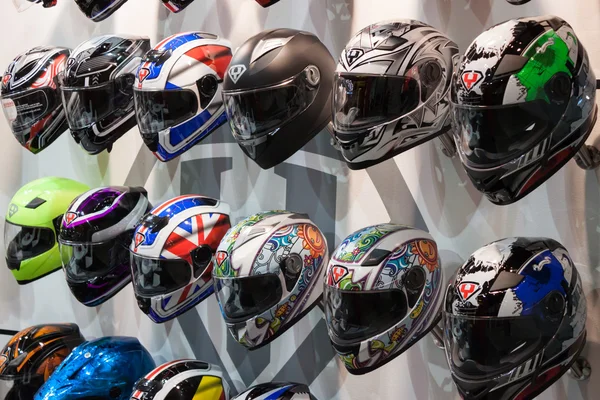 Motorcycle helmets at EICMA 2013 in Milan, Italy — Stock Photo, Image