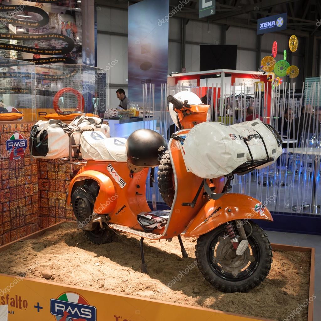 Enduro Vespa scooter at EICMA 2013 in Milan, Italy Stock Editorial