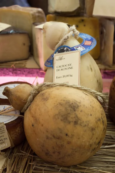 Typical Italian cheese wheels at Golosaria 2013 in Milan, Italy — Stock Photo, Image