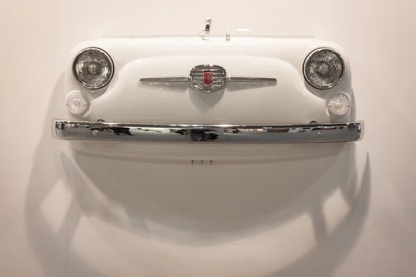 Frontal part of a Fiat 500 car on display at HOMI, home international show in Milan, Italy — Stock Photo, Image