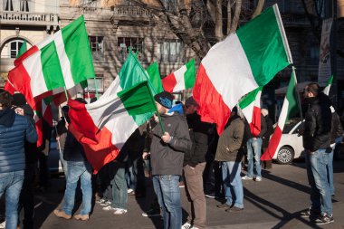 Demonstrators protesting against the government in Milan, Italy clipart