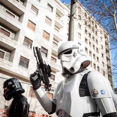 People of 501st Legion take part in the Star Wars Parade in Milan, Italy clipart