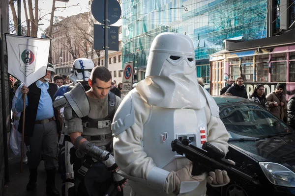People of 501st Legion take part in the Star Wars Parade in Milan, Italy — Stock Photo, Image