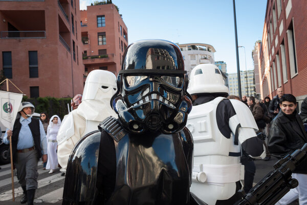 People of 501st Legion take part in the Star Wars Parade in Milan, Italy