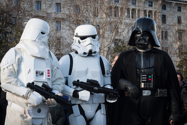People of 501st Legion take part in the Star Wars Parade in Milan, Italy Royalty Free Stock Photos