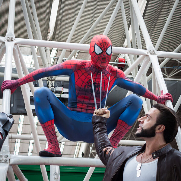 Cosplayers posing at Festival del Fumetto convention in Milan, Italy