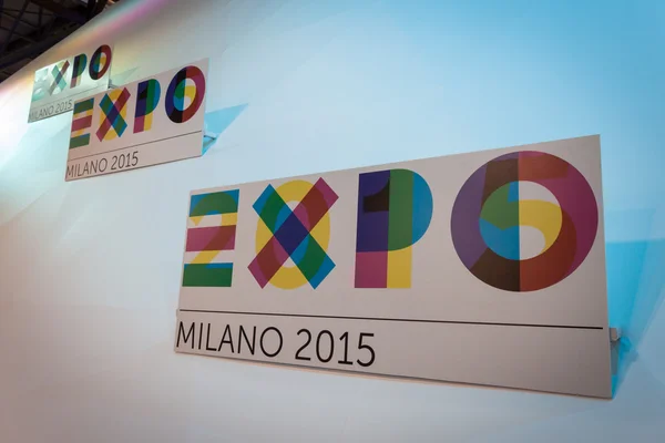 Expo 2015 logo at Bit 2014, international tourism exchange in Milan, Italy — Stock Photo, Image