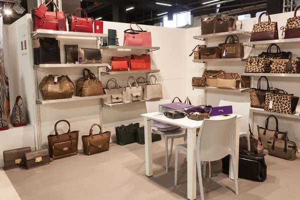 Bags on display at Mipap trade show in Milan, Italy