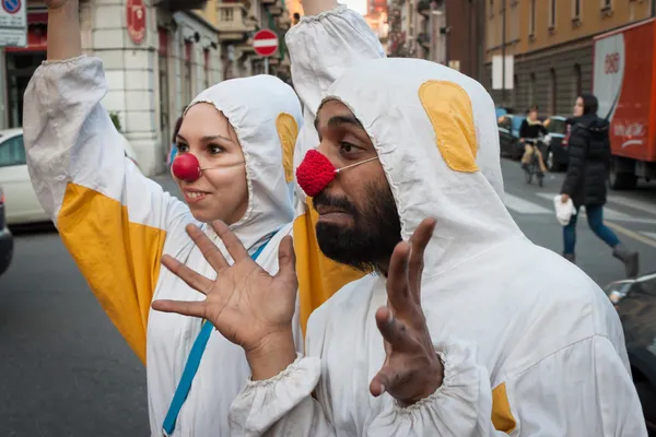 Deux clowns participant au Milan Clown Festival 2014 — Photo