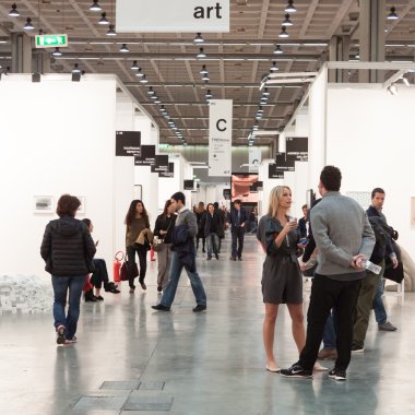 People visiting Miart 2014 in Milan, Italy clipart