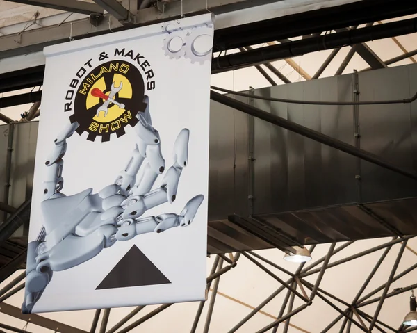 Tentoonstelling banner aan robot en makers Toon — Stockfoto