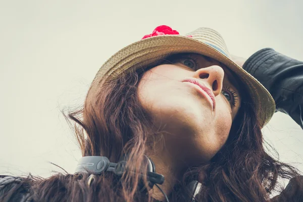 Portrait of a pretty girl with hat — Stock Photo, Image