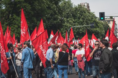 People taking part in the Liberation Day parade in Milan clipart