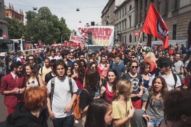 People taking part in the Liberation Day parade in Milan clipart