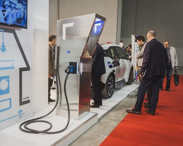 Charging station on display at Solarexpo 2014 in Milan, Italy — Stock Photo, Image