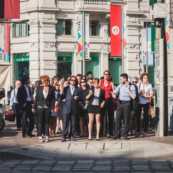 Business people take part in a flash mob in Milan, Italy — Stock Photo, Image