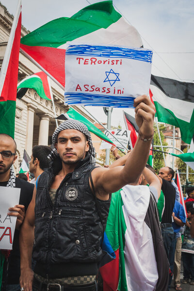 People protesting against Gaza strip bombing in Milan, Italy
