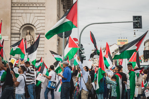 People protesting against Gaza strip bombing in Milan, Italy