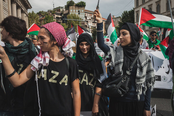 People protesting against Gaza strip bombing in Milan, Italy