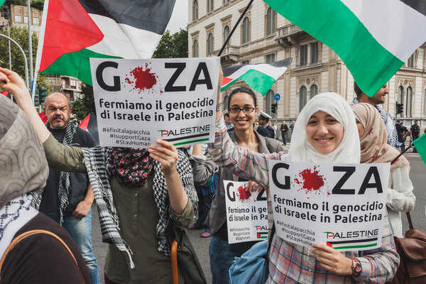 People protesting against Gaza strip bombing in Milan, Italy