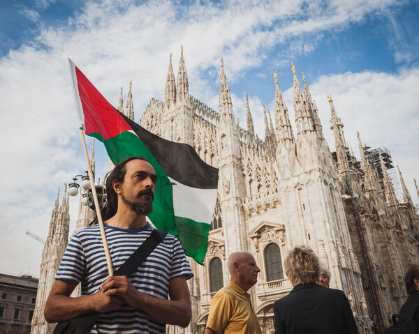 People protesting against Gaza strip bombing in Milan, Italy