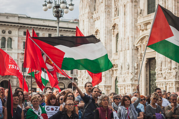 People protesting against Gaza strip bombing in Milan, Italy