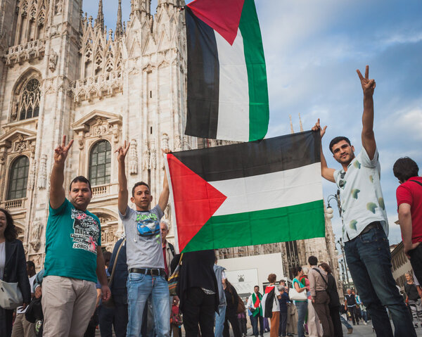 People protesting against Gaza strip bombing in Milan, Italy