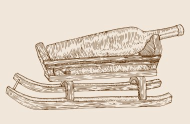 wine bottle in sleigh