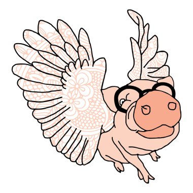 domuz illüstrasyon kanatlı