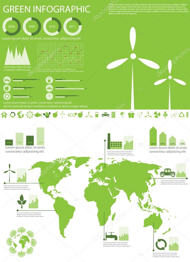 Green ecology info graphics collection