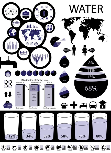 Infographie de l'eau avec organes internes — Image vectorielle