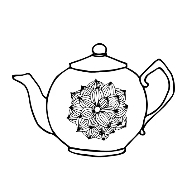 Tea pot with floral decoration — Stock Vector