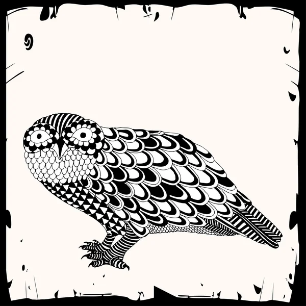 Черно-белая иллюстрация совы — стоковый вектор