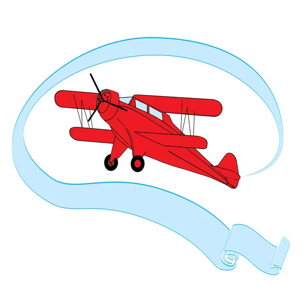 青いバナーと赤のヴィンテージ飛行機 — ストックベクタ