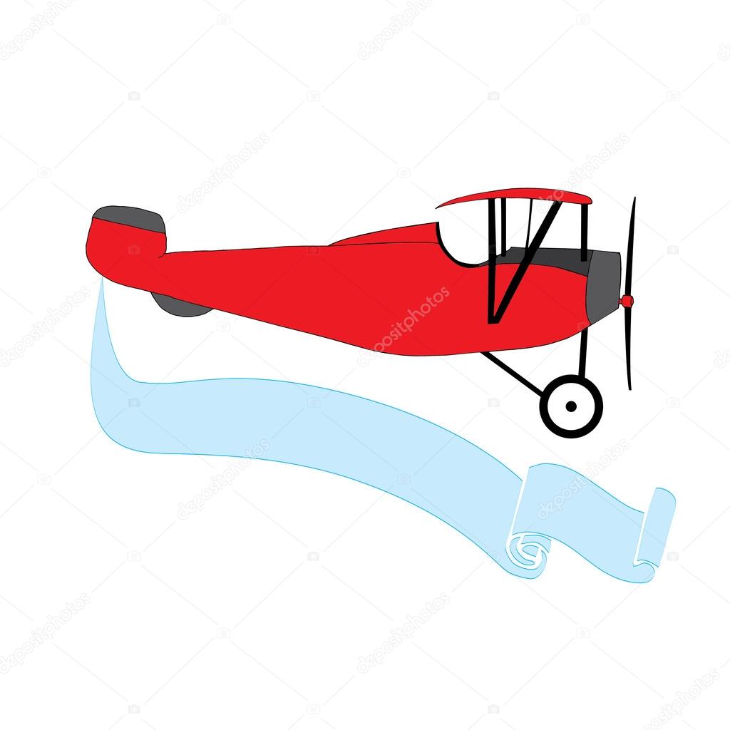 Red vintage airplane with blue banner