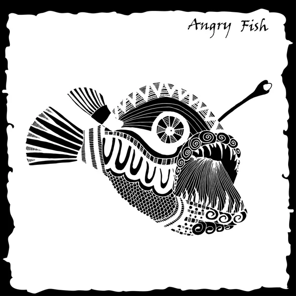 Angry fish illustration — Stock Vector