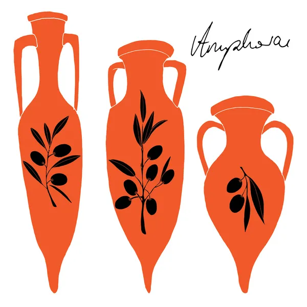 Amphorae with olive — Stock Vector