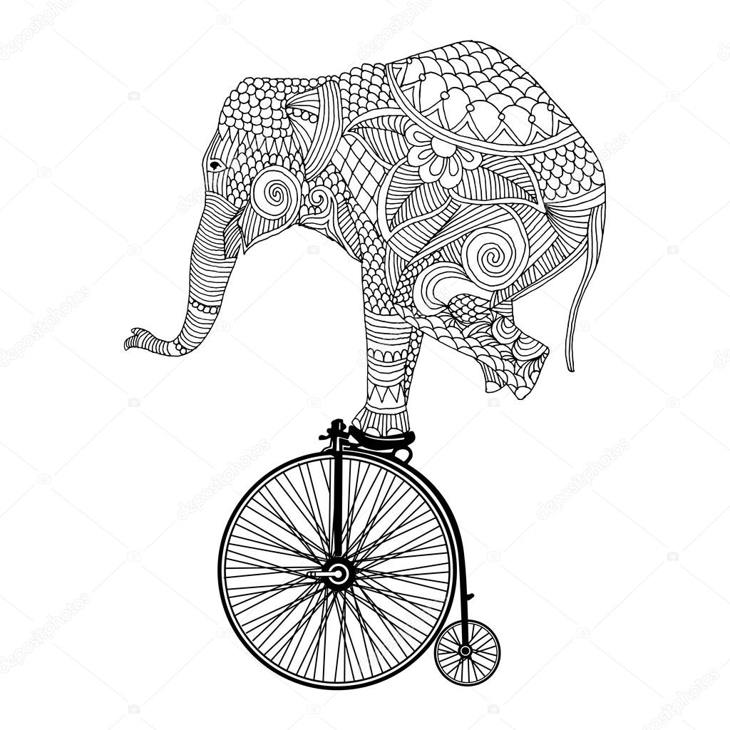 Elephant on vintage bicycle