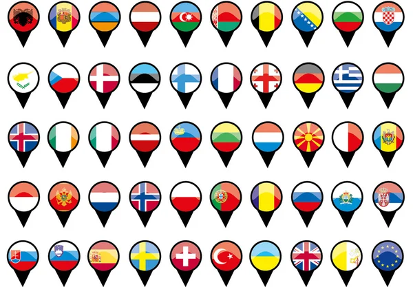 Banderas de países europeos como alfileres — Vector de stock