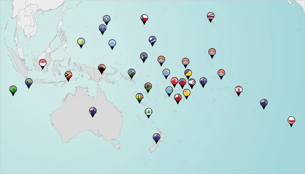Закріплені прапори країн на карті Океанії Стокова Ілюстрація