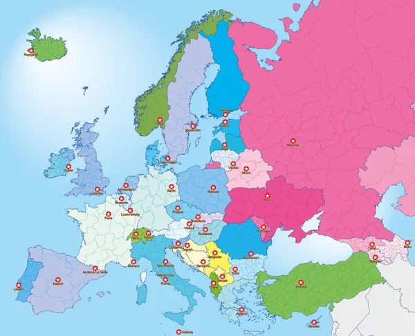 Países europeos con sus provincias — Vector de stock