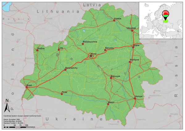 Białoruś drogi relief mapa — Wektor stockowy