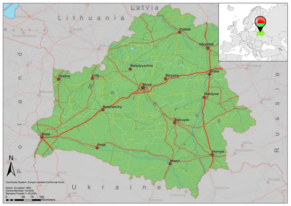 Belarus yol kabartma Haritası — Stok Vektör