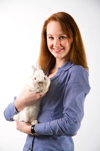 Portrait of sexy woman with rabbit — Stock Photo, Image