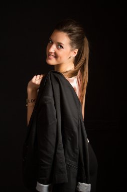 Studio ceket ile poz güzel bir kadın portresi