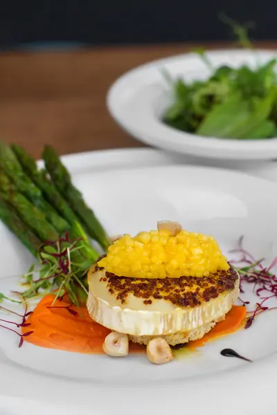 Image of tasty italian food with asparagus served in restaurant — Stock Photo, Image