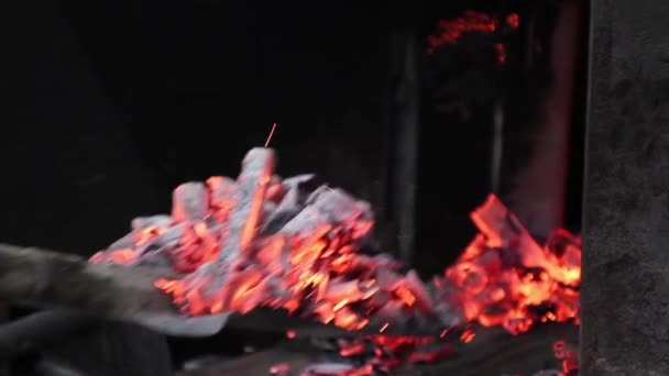 Close footage of hot red coals — Stock Video