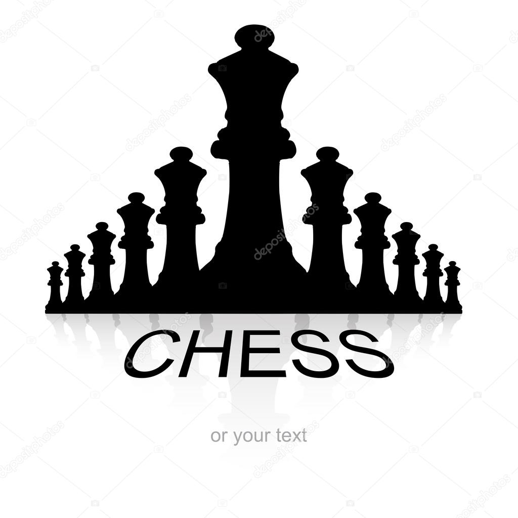 Some black chess queens in a row and sample text on white background