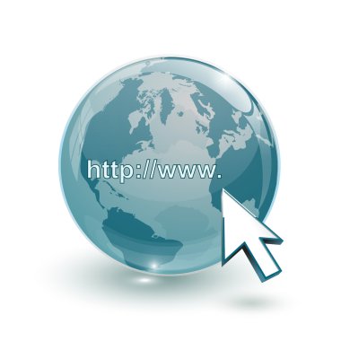 Cam Küre dünya harita 3d mavi ve imleç internet adresi